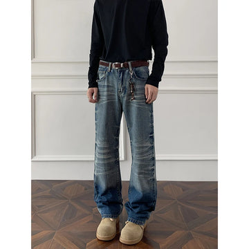 Mens Straight Leg Jeans Business Casual Vintage Blue Denim Pants for Middle Aged Man Classic Fit man trousers